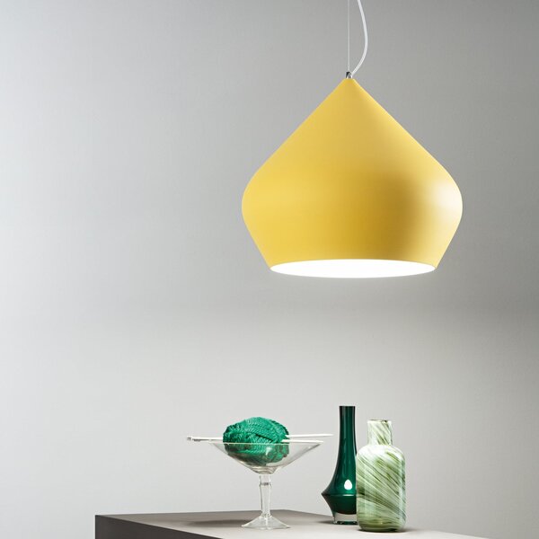 Luce Ambiente Design Visoka svetilka Tholos, rumena/bela, Ø 52 cm, kovina, zatemnjen, Rumena, Dnevna soba / jedilnica, Kovina, Sodobni