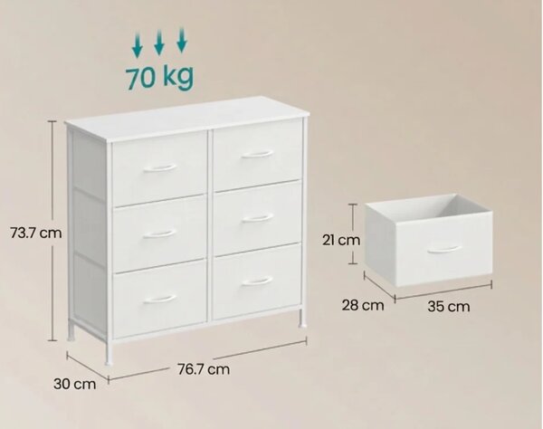 Komoda s tekstilnimi predali VELMIO 77 x 74 cm, bela
