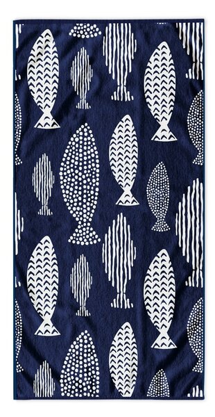 Temno modra brisača za plažo 90x180 cm Fish - DecoKing