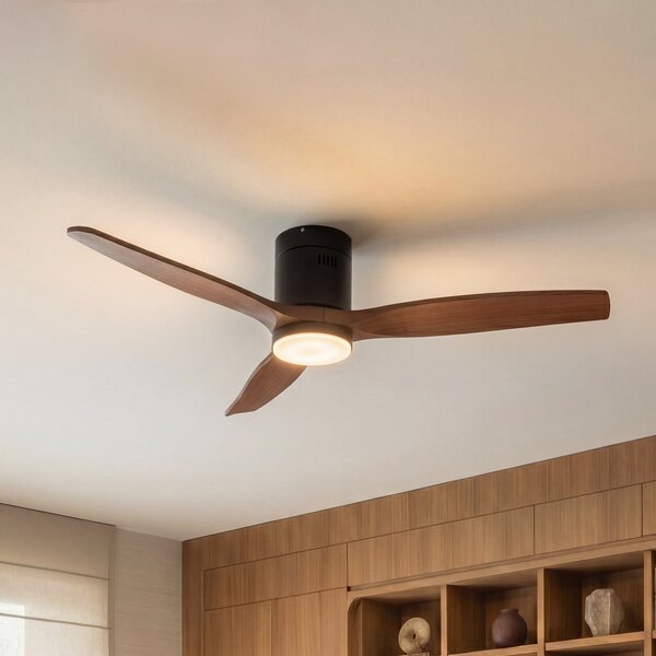 Lucande LED stropni ventilator Brinia, premer 132 cm, les, CCT, Les, Dnevna soba / jedilnica, Les, Skandinavski