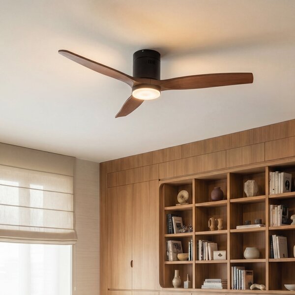 Lucande LED stropni ventilator Brinia, premer 132 cm, les, CCT, Les, Dnevna soba / jedilnica, Les, Skandinavski