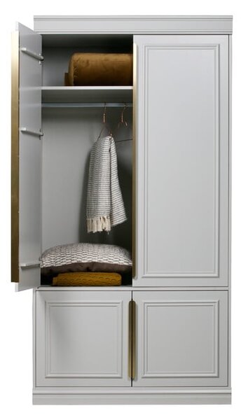 Svetlo siva garderobna omara iz masivnega bora 110x215x62 cm Organize – WOOOD