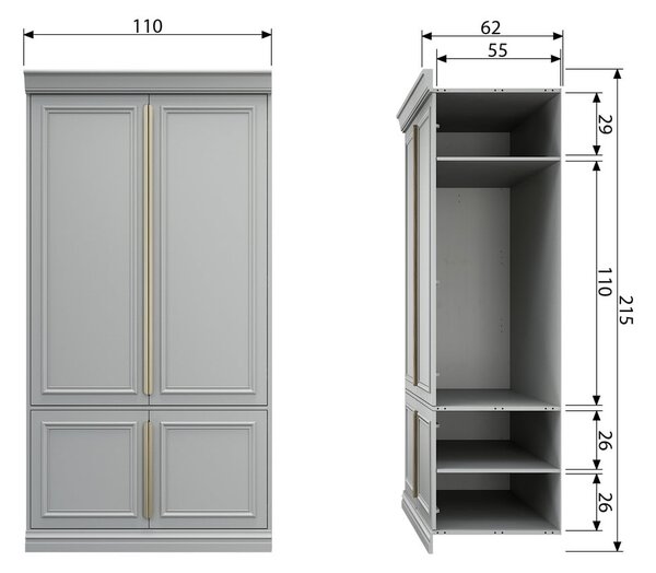 Svetlo siva garderobna omara iz masivnega bora 110x215x62 cm Organize – WOOOD
