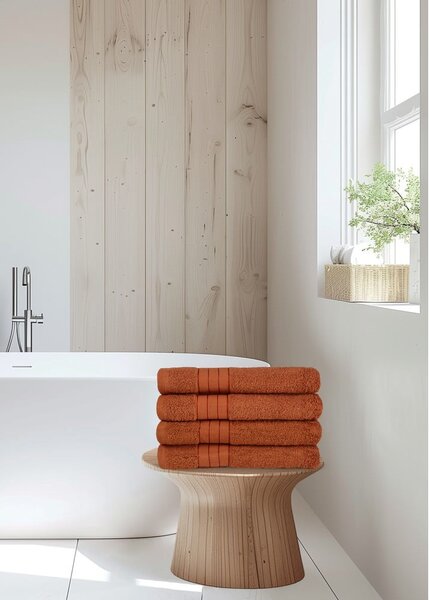 Opečnato oranžne frotirne bombažne brisače v kompletu 4 ks 50x100 cm – Good Morning