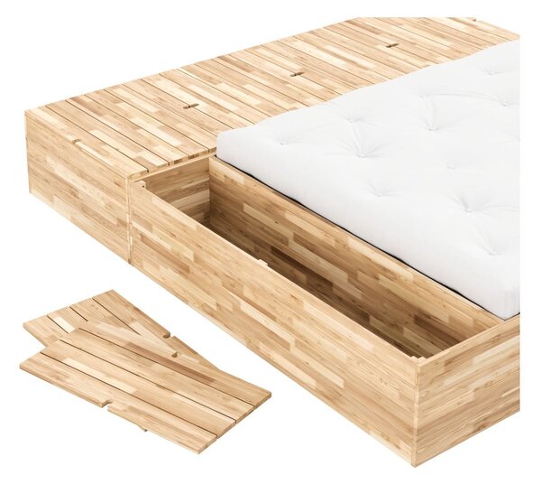 Zakonska postelja iz masivnega bora s prostorom za shranjevanje z letvenim dnom 140x200 cm v naravni barvi Basement Bed – Karup Design