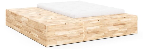 Zakonska postelja iz masivnega bora s prostorom za shranjevanje z letvenim dnom 140x200 cm v naravni barvi Basement Bed – Karup Design