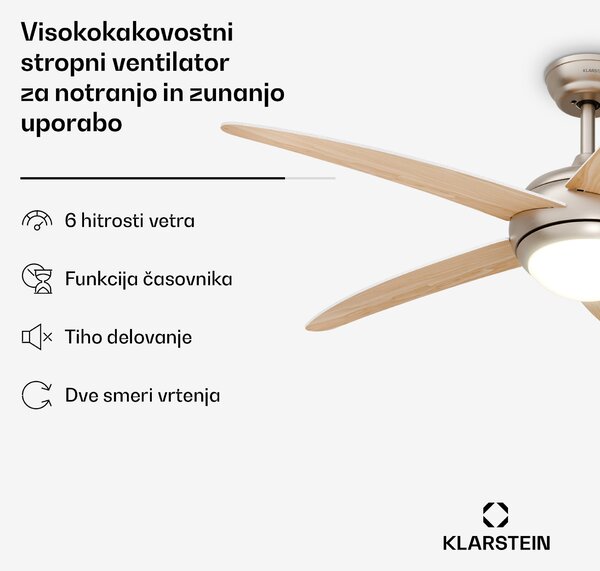 Klarstein Bolero stropni ventilator z lučjo | 132 cm | 35 W | Tiho delovanje | Les
