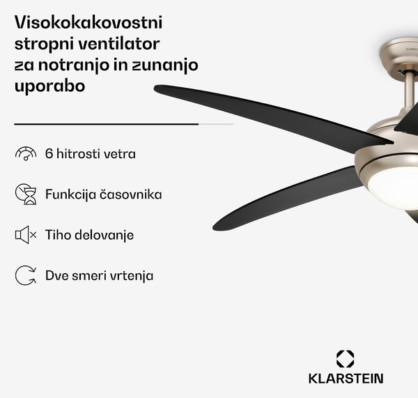Klarstein Bolero stropni ventilator z lučjo | 132 cm | 35 W | Tiho delovanje | Les