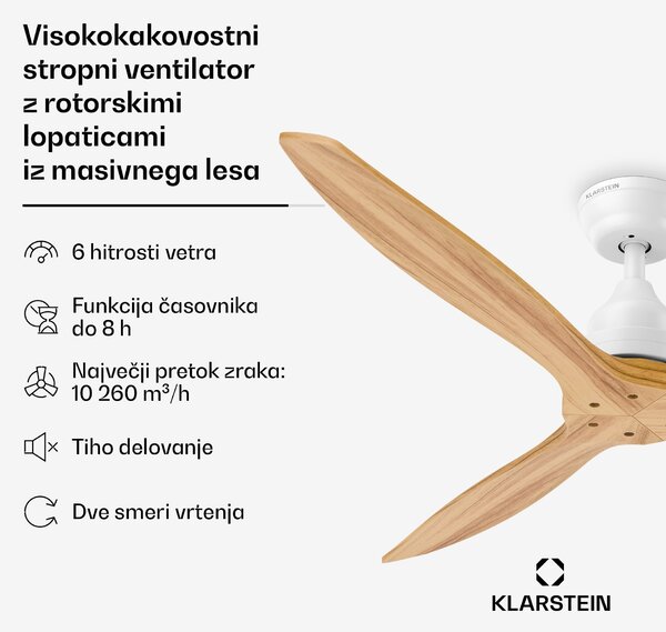 Klarstein Santa Elena stropni ventilator | 132 cm | 35 W | 25 m² | Tiho delovanje | Les