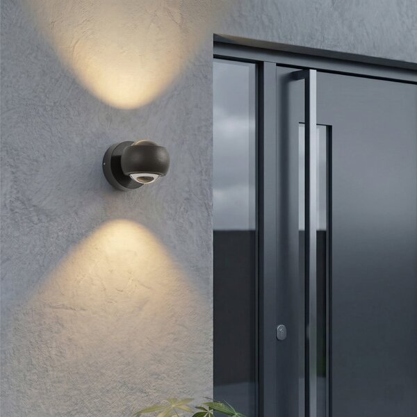 Lindby LED zunanji stenski reflektor Focra, črn, 2-žarilni, CCT, IP54, Črna, Kovina