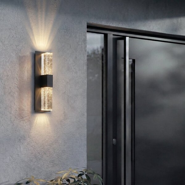 Lucande LED-stenna svetilka za zunanjo uporabo Velune, antracit/prozorno, 46, Črna, Aluminij, Sodobni