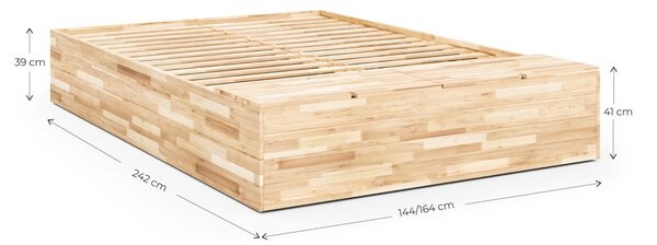 Zakonska postelja iz masivnega bora s prostorom za shranjevanje z letvenim dnom 140x200 cm v naravni barvi Basement Bed – Karup Design