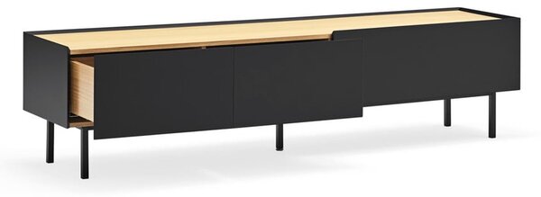 Črna TV omarica v hrastovem dekorju 180x45 cm Arista – Teulat