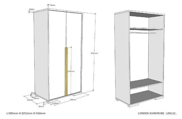 Temno siva otroška garderobna omara 98x195 cm London – Vipack