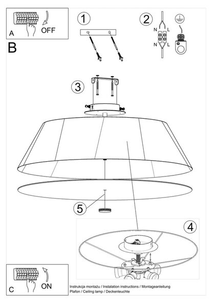 Črna stropna svetilka s tekstilnim senčnikom ø 70 cm Hektor – Nice Lamps