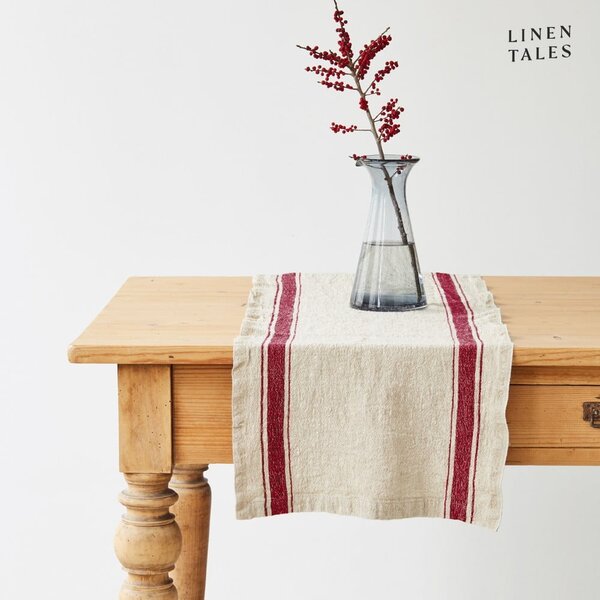 Lanen namizni tekač 40x200 cm Red Stripe Vintage – Linen Tales