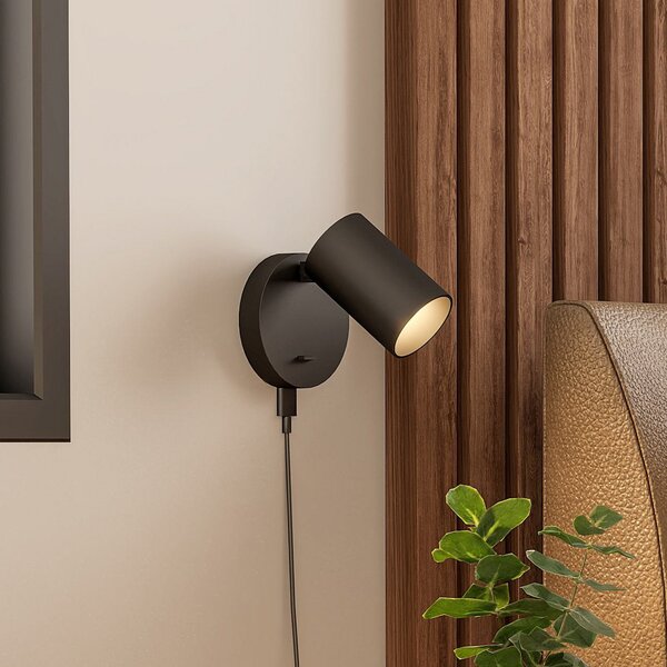 Deko-Light CAN TILT stenski reflektor, črn, Ø 10 cm, kovinsko stikalo USB, Črna, Dnevna soba / jedilnica, Aluminij, Okrogla stena