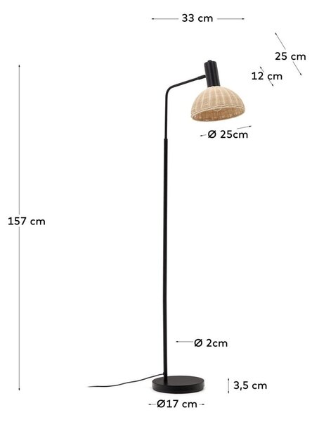 Črna/naravna stoječa svetilka s senčnikom iz ratana (višina 157 cm) Damila – Kave Home