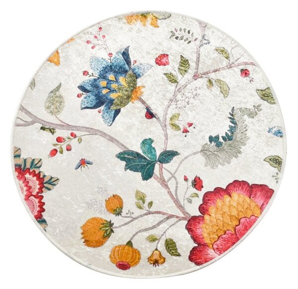 Siva žametna kopalniška preproga ø 100 cm Vintage Flower – Foutastic