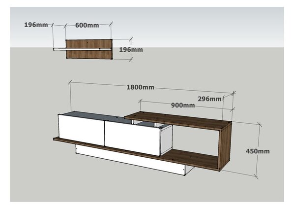 Televizijski komplet v beli in naravni 180x55 cm Asos - Woody Fashion