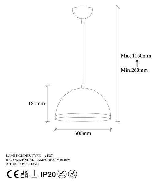 Črna/zlata viseča svetilka s kovinskim senčnikom ø 30 cm Ferenci – Opviq lights