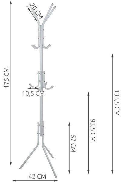 Kovinski obešalnik za plašče in klobuke 170cm bel