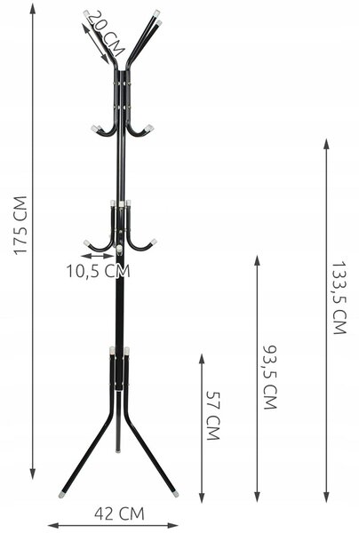 Kovinski obešalnik za plašče in klobuke 170cm črn