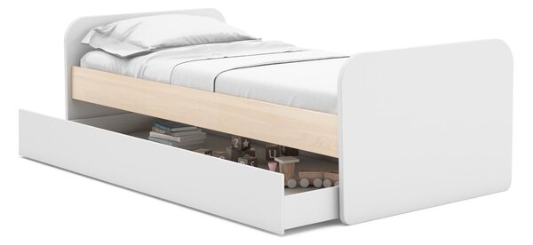 Bela otroška postelja v borovem dekorju z dodatnim ležiščem s prostorom za shranjevanje z letvenim dnom 90x200 cm Esteban – Marckeric