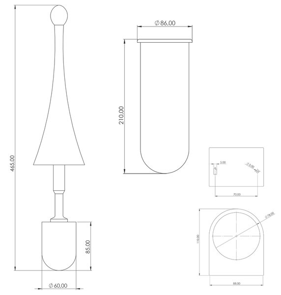 MARPLAST A65801NE Barvna stenska straniščnaščetka, ABS, črna mat