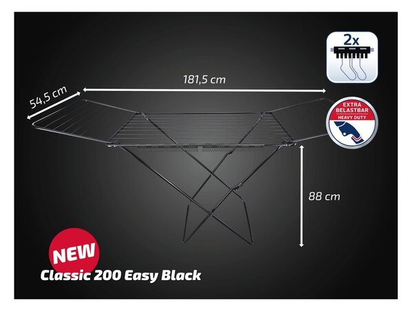 Črno stojalo za sušenje perila 20 m Classic 200 Easy – LEIFHEIT