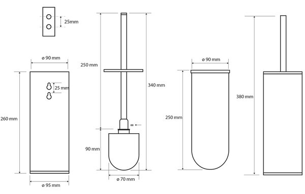 SAPHO XS300 X-Steel straniščna krtača črna,stenska/stojna, brušeno nerjavno jeklo