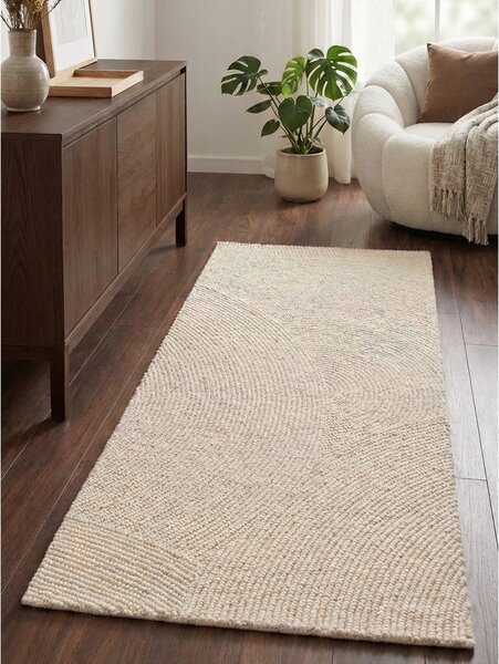 Ročno tkan volnen tekač v svetli naravni barvi 80x200 cm Calmio – Hanse Home