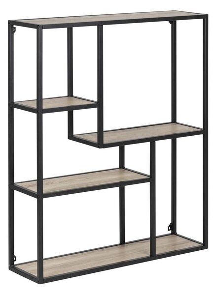 Črna stenska polica v hrastovem dekorju 75x91 cm Seaford – Actona