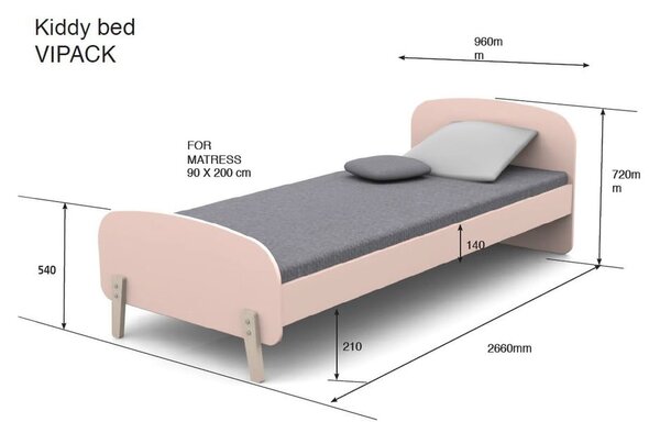 Bela otroška postelja Vipack Kiddy, 90 x 200 cm