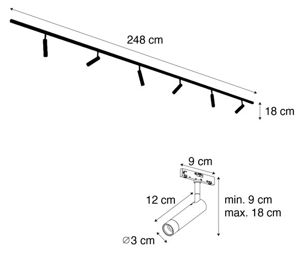 Modern railsysteem met 6 spots brons 1-fase - Slimline Uzzy