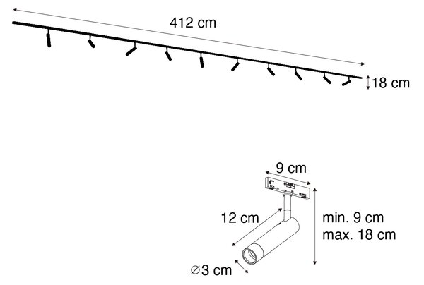 Modern railsysteem met 10 spots wit 1-fase - Slimline Uzzy