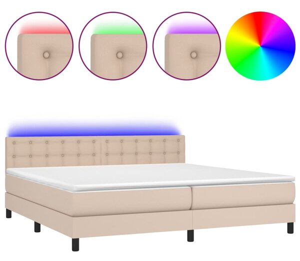 VidaXL Box spring postelja vzmetnico LED kapučino 200x200 cm um. usnje