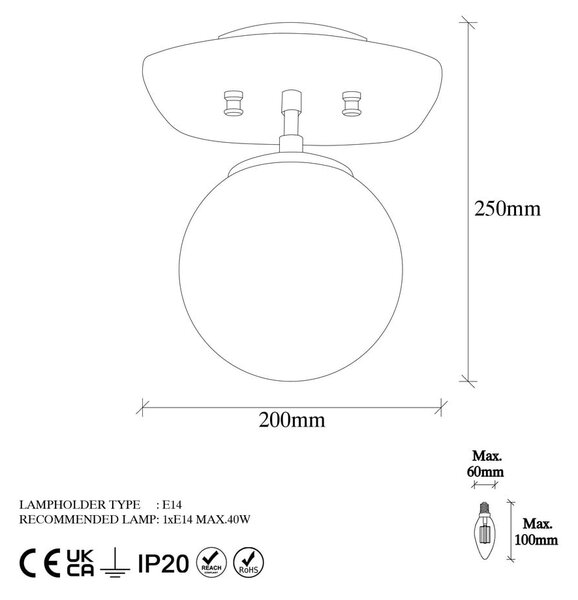 Stropna svetilka v zlati barvi s steklenim senčilom 20x25 cm Well – Opviq lights