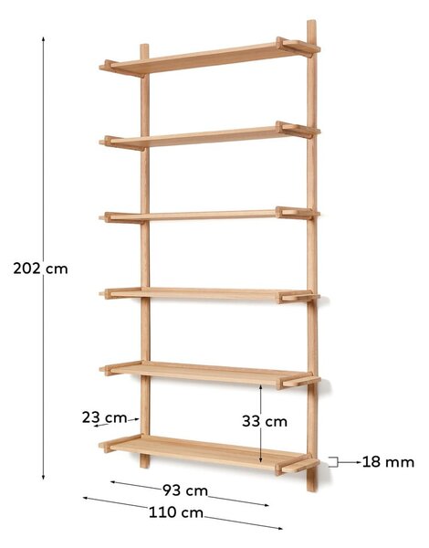 Sistem modularnih polic iz masivnega hrasta v naravni barvi 110x202 cm Sitra – Kave Home