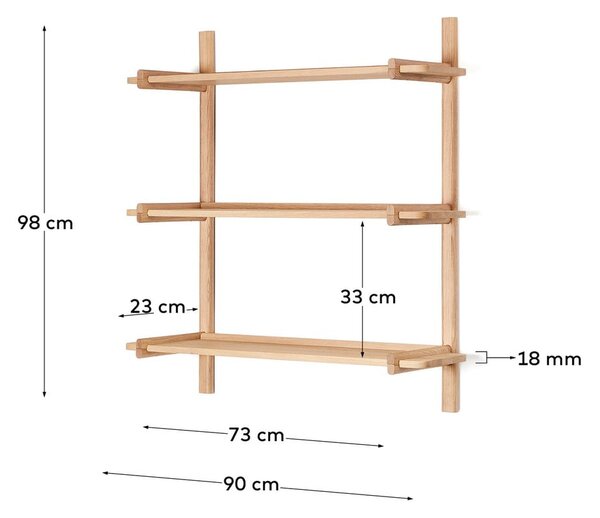 Sistem modularnih polic iz masivnega hrasta v naravni barvi 90x98 cm Sitra – Kave Home