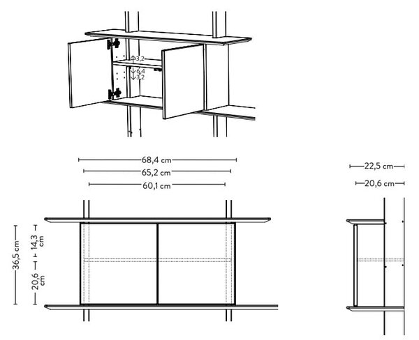 Črn element - vrata 68x36 cm Bridge – Tenzo