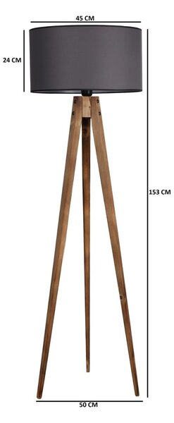 Črna/rjava stoječa svetilka s tekstilnim senčilom (višina 153 cm) Tripod – Opviq lights