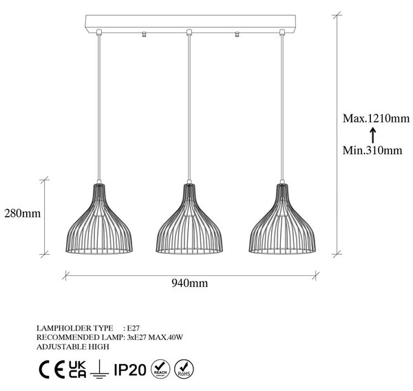 Črna viseča svetilka s kovinskim senčilom Cafu – Opviq lights