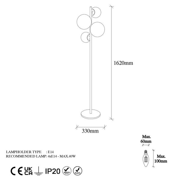 Stoječa svetilka v zlati barvi s steklenim senčilom (višina 162 cm) Fazli – Opviq lights