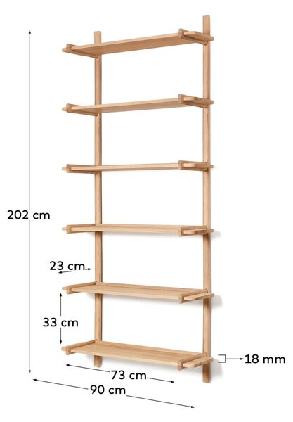 Sistem modularnih polic iz masivnega hrasta v naravni barvi 90x202 cm Sitra – Kave Home