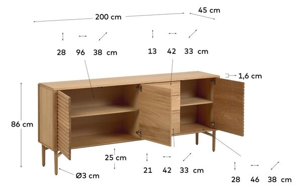 Nizka komoda v hrastovem dekorju 200x86 cm Lenon – Kave Home