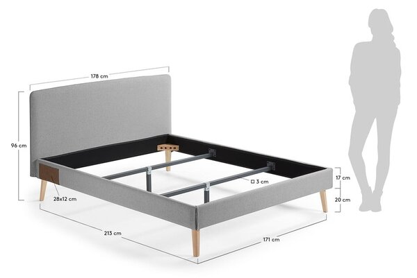 Siva zakonska postelja Kave Home Lydia, 160 x 200 cm