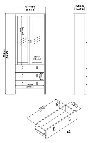 Bela vitrina 78x199 cm Madrid – Tvilum