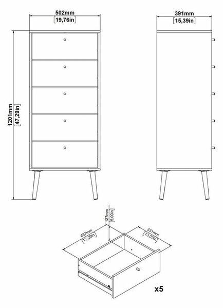 Antracitno siva visoka komoda 50x120 cm Bodo – Tvilum