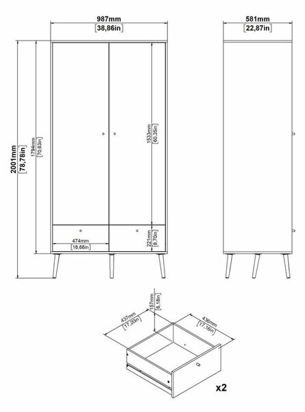 Bela garderobna omara 99x200 cm Bodo – Tvilum